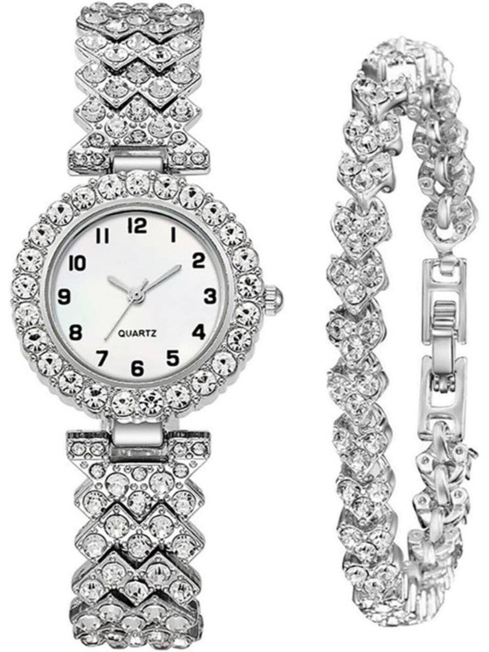 Women's Silver Luxury Fashion Ladies Bangle Bracelet Set Elegant Wrist Watch